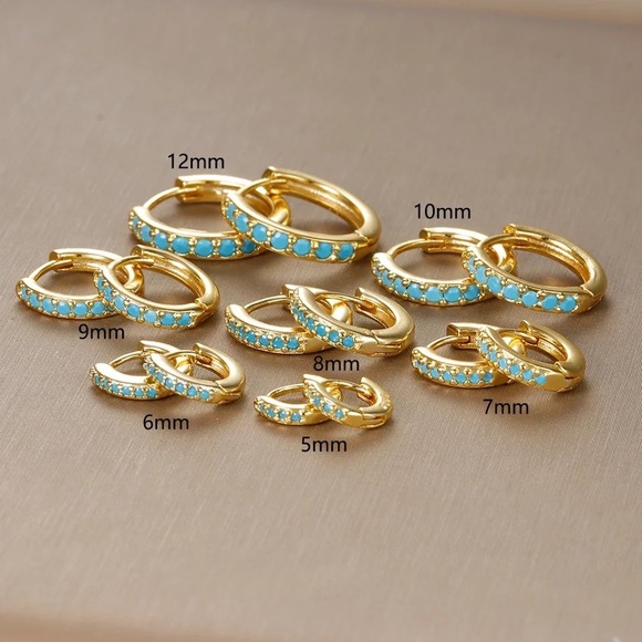 COPY - 1 pair 925 Sterling Turquoise Teal Gold Studs Hoops Hinges Pin Earrings - Picture 16 of 16